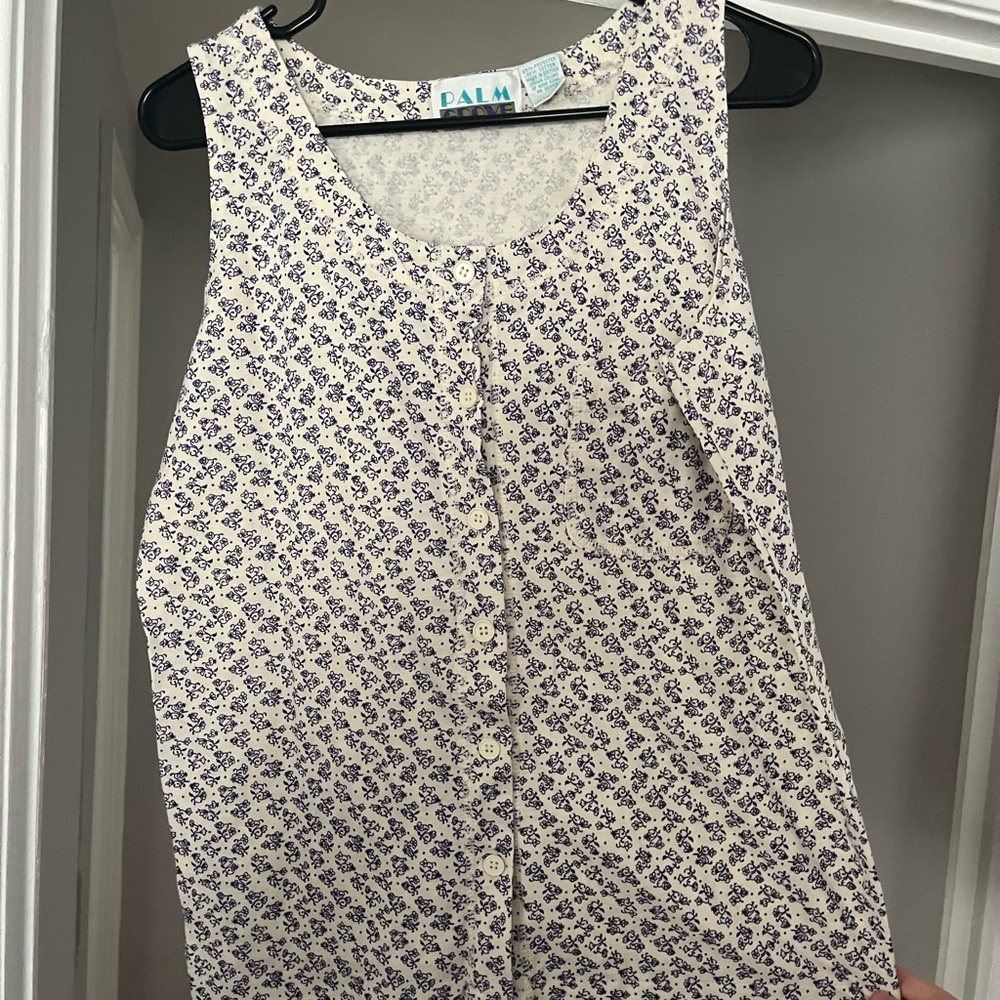 Free People Floral Tank Top - Cream and Blue